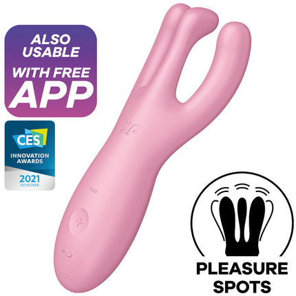 SATISFYER - VIBRATOR THREESOME CU 4 APLICAȚII ROZ