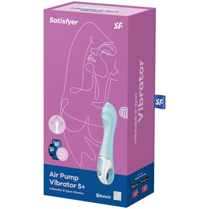 SATISFYER - VIBRATOR CU POMPĂ DE AER 5+ VIBRATOR GONFLABIL PUNCT G CU APLICAȚIE ALBASTRU