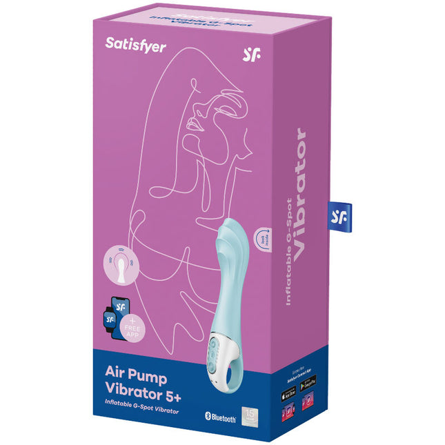 SATISFYER - VIBRATOR CU POMPĂ DE AER 5+ VIBRATOR GONFLABIL PUNCT G CU APLICAȚIE ALBASTRU