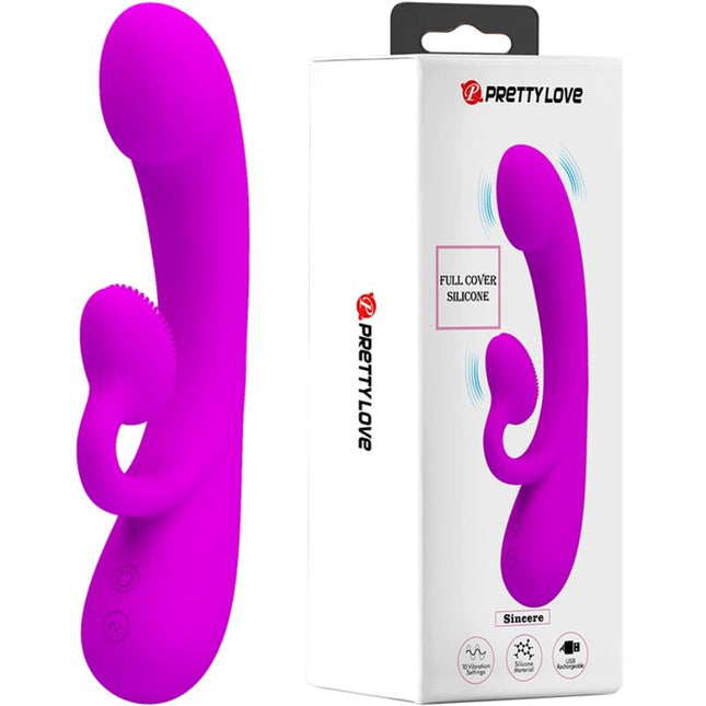 PRETTY LOVE - VIBRATOR ȘI VENTOZĂ CLITORIANĂ DIN SILICON SINCER, MOV