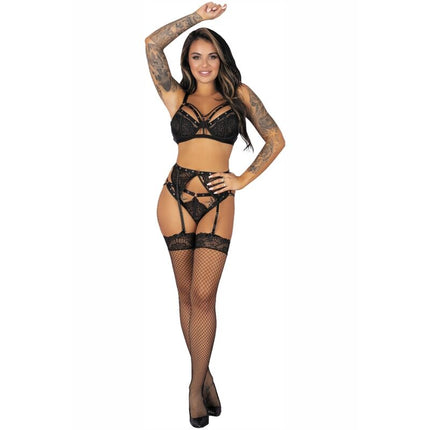 LIVCO CORSETTI FASHION - POJZON LC 90670 SUTIEN + PORTJARIER + CIORAPI + CHILOȚI NEGRI