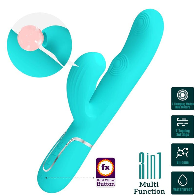 PRETTY LOVE - VIBRATOR PERLITA MULTIFUNCȚIONAL 3 ÎN 1 PENTRU PUNCTUL G, VERDE ACVATIC