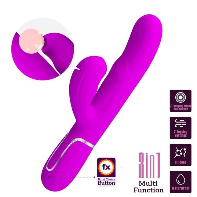 PRETTY LOVE - VIBRATOR PERLITA MULTIFUNCȚIONAL 3 ÎN 1 PENTRU PUNCTUL G, VIOLET