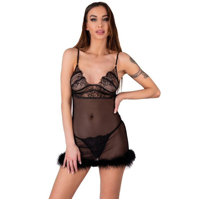 LIVCO CORSETTI FASHION - SET ZERUNAM BABYDOLL + TANGA NEGRU