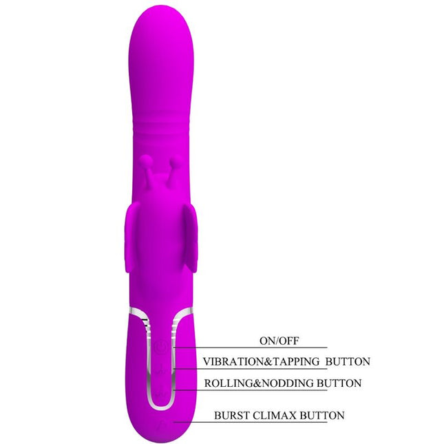 PRETTY LOVE - VIBRATOR MULTIFUNCȚIONAL IEPURE 4 ÎN 1 FLUTURE FUCSIA