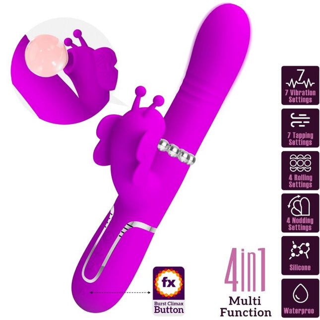 PRETTY LOVE - VIBRATOR MULTIFUNCȚIONAL IEPURE 4 ÎN 1 FLUTURE FUCSIA
