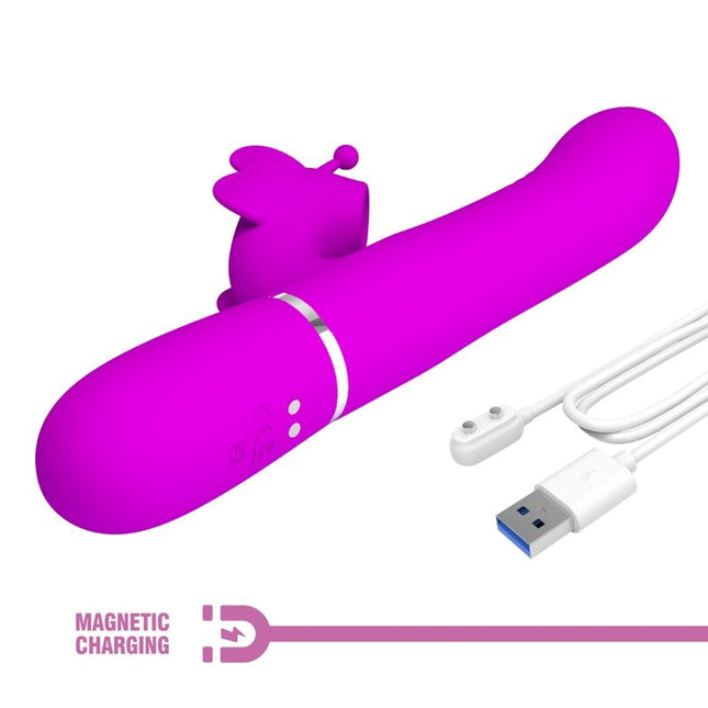 PRETTY LOVE - VIBRATOR MULTIFUNCȚIONAL IEPURE 4 ÎN 1 FLUTURE FUCSIA