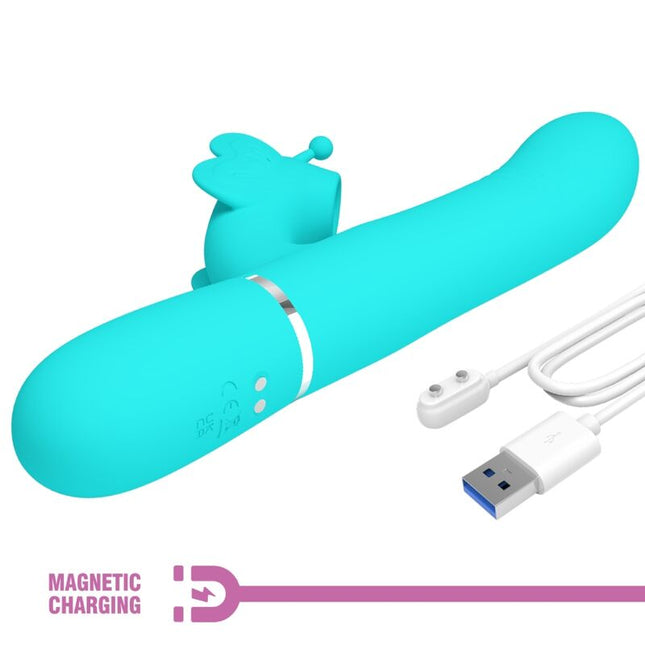 PRETTY LOVE - VIBRATOR MULTIFUNCȚIONAL IEPURE 4 ÎN 1 FLUTURE VERDE ACVATIC