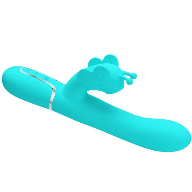 PRETTY LOVE - VIBRATOR MULTIFUNCȚIONAL IEPURE 4 ÎN 1 FLUTURE VERDE ACVATIC
