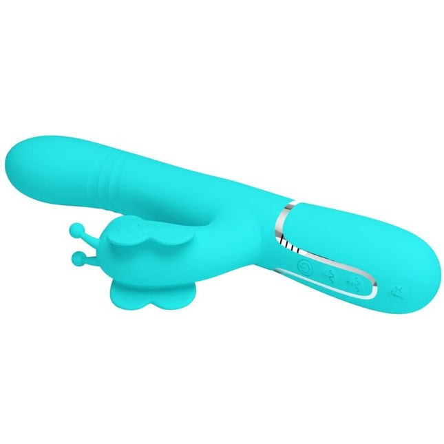 PRETTY LOVE - VIBRATOR MULTIFUNCȚIONAL IEPURE 4 ÎN 1 FLUTURE VERDE ACVATIC