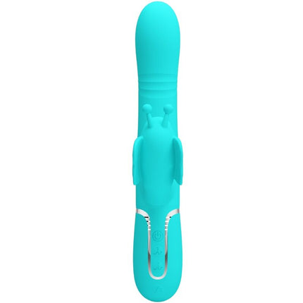 PRETTY LOVE - VIBRATOR MULTIFUNCȚIONAL IEPURE 4 ÎN 1 FLUTURE VERDE ACVATIC
