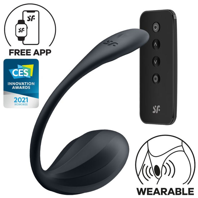 SATISFYER - STIMULATOR PUNCT G CU NERVURI, TELECOMANDĂ, NEGRU, APLICAȚIE GRATUITĂ