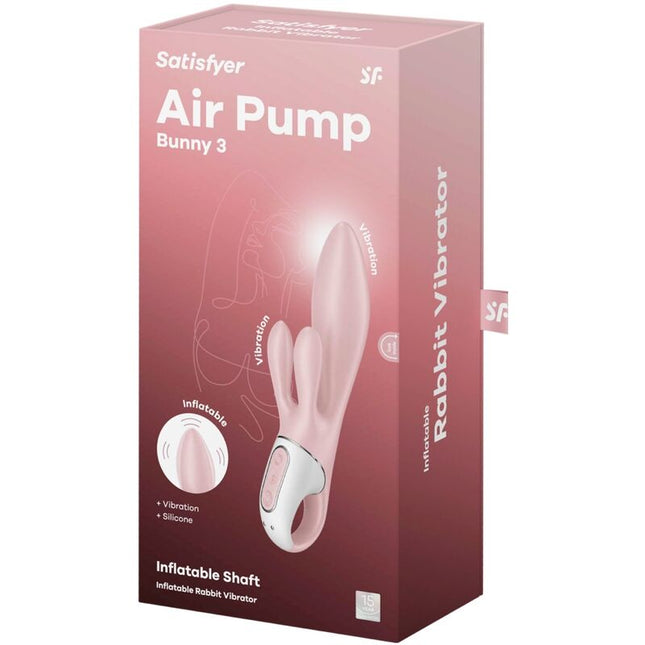 SATISFYER - VIBRATOR GONFLABIL IEPURE CU POMPA DE AER BUNNY 3 ROZ