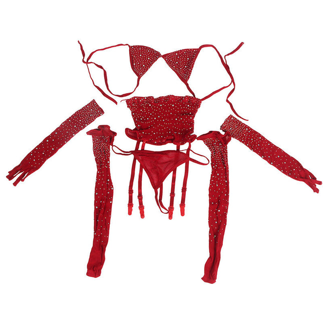 SUBBLIME - 952181 BODYSTOCKING PLASA CU MĂNUȘI ȘI ROMANTE ROȘII MĂRIME UNICA