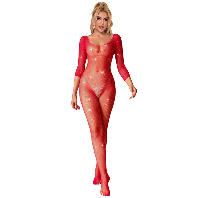 SUBBLIME - 952419 BODYSTOCKING PLASA CU ROMANTE MÂNECĂ LUNGĂ ROȘU XS/M