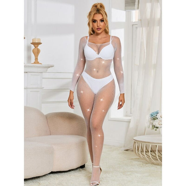 SUBBLIME - 952396 BODYSTOCKING PLASA CU ROMANTE MÂNECĂ LUNGĂ ALB MĂRIME UNICA