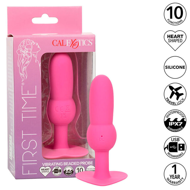 CALEXOTICS - SONDA CU MĂRGELE PENTRU PRIMUL PLUG ANAL, 10 VIBRAȚII, ROZ