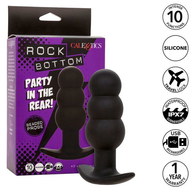 CALEXOTICS - DOP ANAL CU MĂRGELE ROCK BOTTOM 10 VIBRAȚII SILICON NEGRU