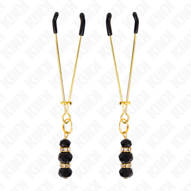 KINK - CLEMELE SUBȚIRI PENTRU SPRÂNZĂRI AURITE CU 3 MĂRGELE DE STICLĂ NEGRE 7 CM
