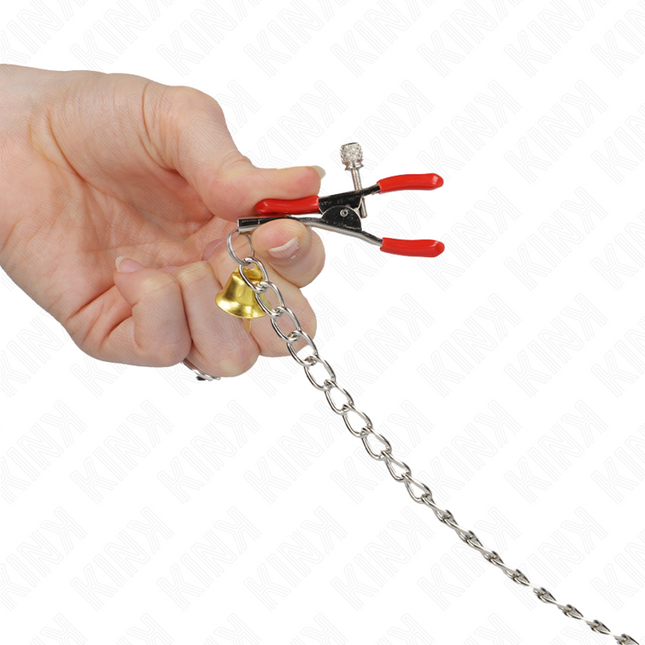 KINK - CLEMĂ TRIPLĂ BELL PENTRU SFARFURI ȘI CLITURI ROȘII CU LANȚ 30 CM
