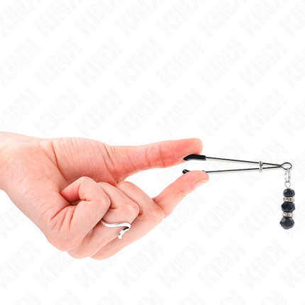 KINK - CLEMELE SUBȚIRI PENTRU SPRÂNZĂRI AURITE CU 3 MĂRGELE DE STICLĂ NEGRE 7 CM