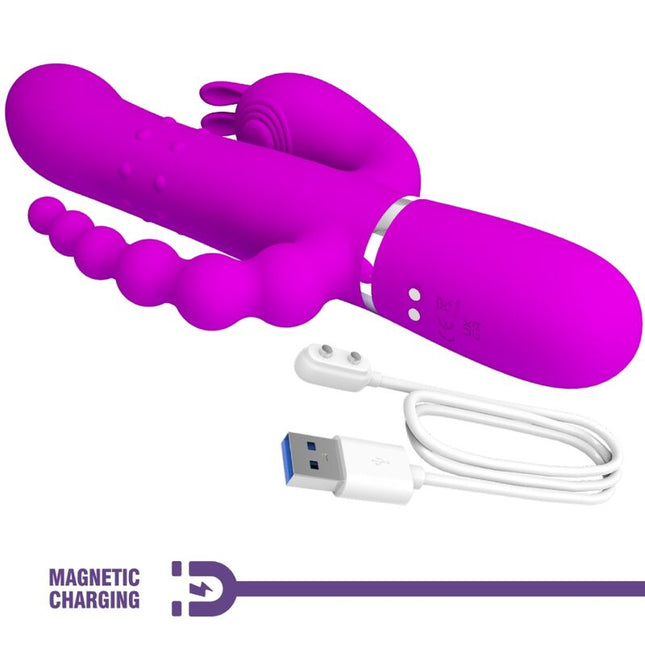 PRETTY LOVE - VIBRATOR TRIPLU CAMMY MULTIFUNCȚIONAL 4 ÎN 1 ROZ
