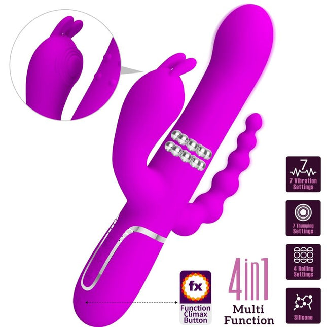 PRETTY LOVE - VIBRATOR TRIPLU CAMMY MULTIFUNCȚIONAL 4 ÎN 1 ROZ