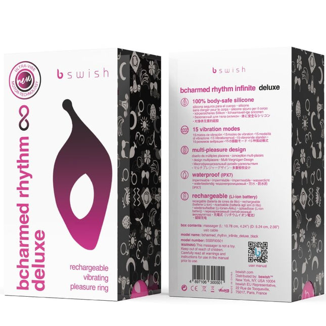 B SWISH - INEL DE PENIS BCHARMED RHYTHM INFINITE DELUXE 15 VIBRAȚII NEGRU