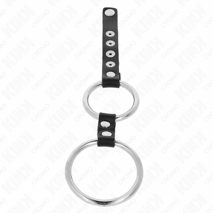 KINK - INEL DUBLU DIN METAL PENTRU PENIS DE 3,8 CM LA 5 CM, CONECTAT CU PIELE