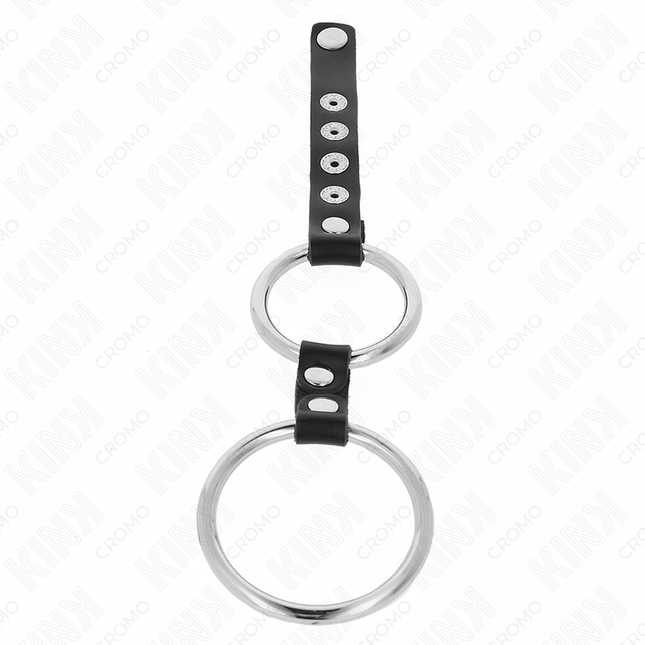KINK - INEL DUBLU DIN METAL PENTRU PENIS DE 3,8 CM LA 5 CM, CONECTAT CU PIELE