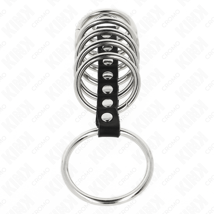 KINK - 7 METAL PENIS RINGS 3.2 CM TO 5 CM CONNECTED BY LEATHER