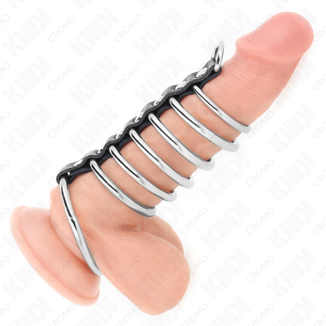 KINK - 7 INELE METALICE PENTRU PENIS DE 3,2 CM PÂNĂ LA 5 CM CONECTATE PRIN PIELE