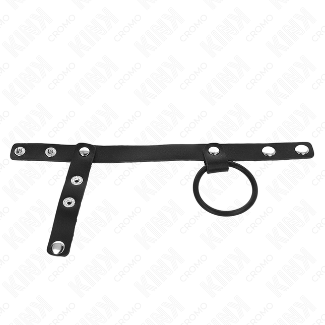 KINK - INEL DE PENIS DIN SILICON 3,8 CM CU DIVIZOR CU BILĂ ȘI CURELĂ DIN PIELE 22 X 1,5 CM