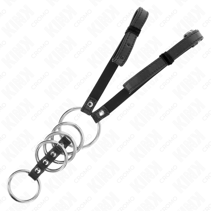 KINK - 5 INELE PENTRU PENIS 3,8 CM - 5 CM METALICE CU CUREA DIN PIELE 112 CM