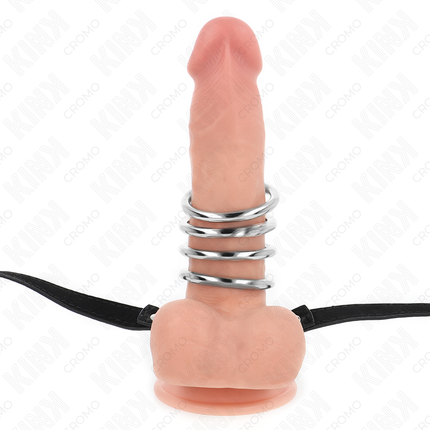 KINK - 5 INELE PENTRU PENIS 3,8 CM - 5 CM METALICE CU CUREA DIN PIELE 112 CM