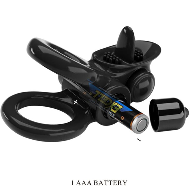 PRETTY LOVE - PASSIONATE RING INEL VIBRATOR DUBLU + STIMULATOR DE CLITORIS NEGRU