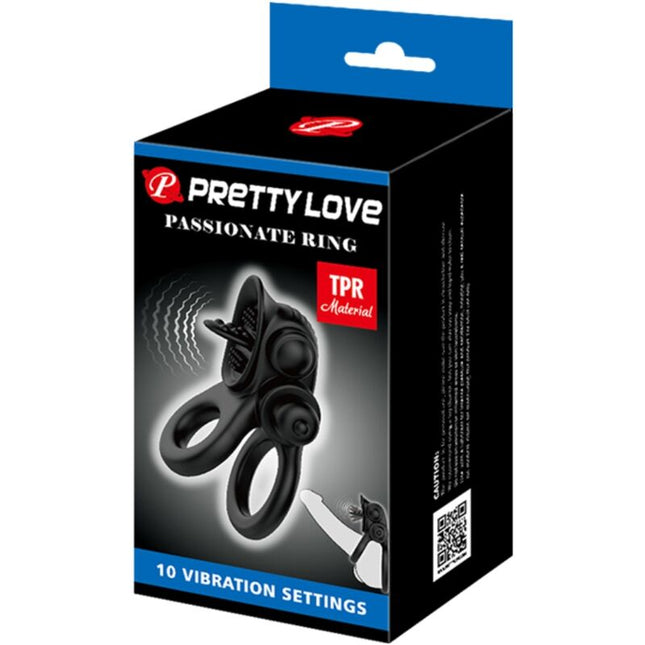 PRETTY LOVE - PASSIONATE RING INEL VIBRATOR DUBLU + STIMULATOR DE CLITORIS NEGRU