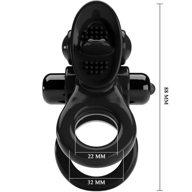 PRETTY LOVE - PASSIONATE RING INEL VIBRATOR DUBLU + STIMULATOR DE CLITORIS NEGRU