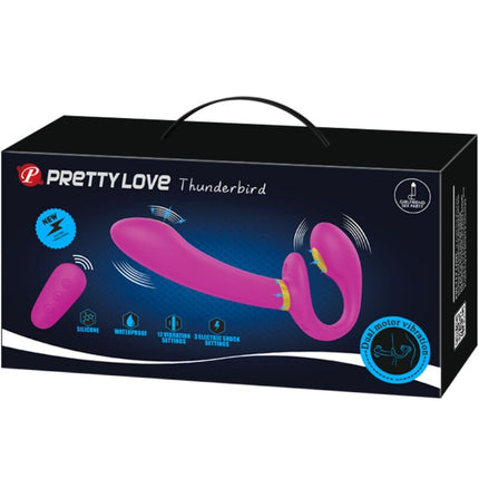 PRETTY LOVE - THUNDERBIRD DOUBLE STRAP-ON VIBRATOR REMOTE CONTROL PURPLE