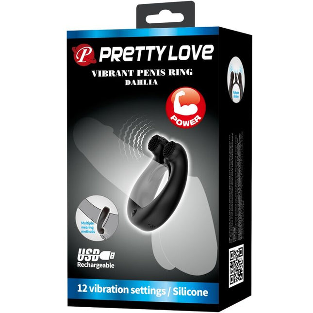 PRETTY LOVE - INEL VIBRATOR DAHLIA + STIMULATOR DE CLITORIS 12 VIBRAȚII NEGRU