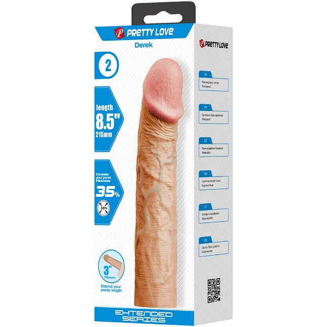 PRETTY LOVE - MÂNECĂ PENTRU PENIS DEREK CU EXTENSIE FLESH DE 7,6 CM