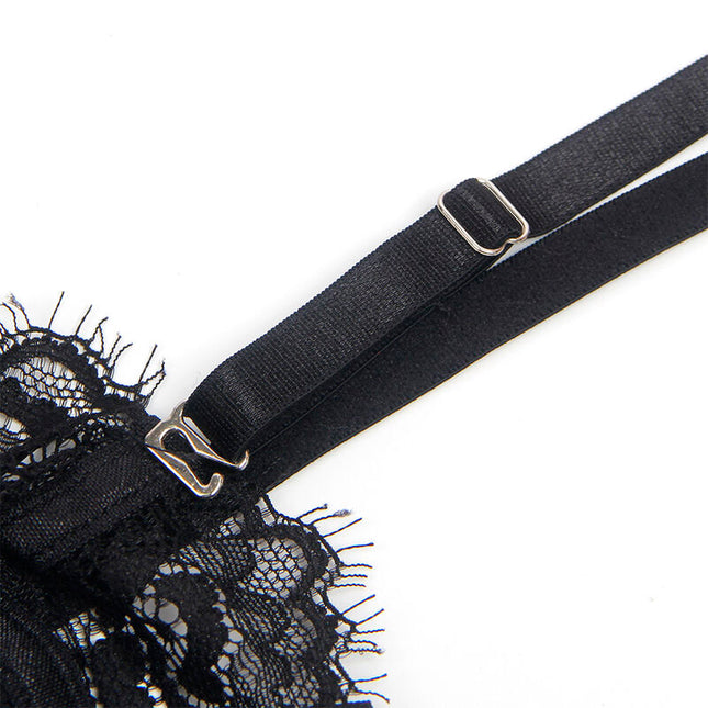 SUBBLIME - 955502 BODY DIN DANTELĂ CU FUNDE ȘI PORTJARIER NEGRU L/XL