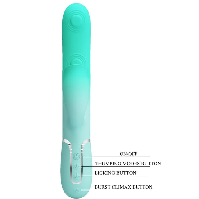 PRETTY LOVE - VIBRATOR MULTIFUNCȚIONAL GIGI ÎN FORMĂ DE IEPURE VERDE ACVATIC