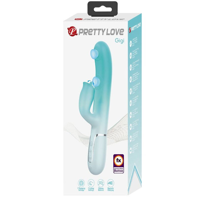 PRETTY LOVE - VIBRATOR MULTIFUNCȚIONAL GIGI ÎN FORMĂ DE IEPURE VERDE ACVATIC