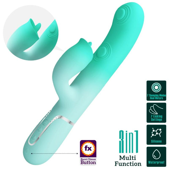 PRETTY LOVE - VIBRATOR MULTIFUNCȚIONAL GIGI ÎN FORMĂ DE IEPURE VERDE ACVATIC