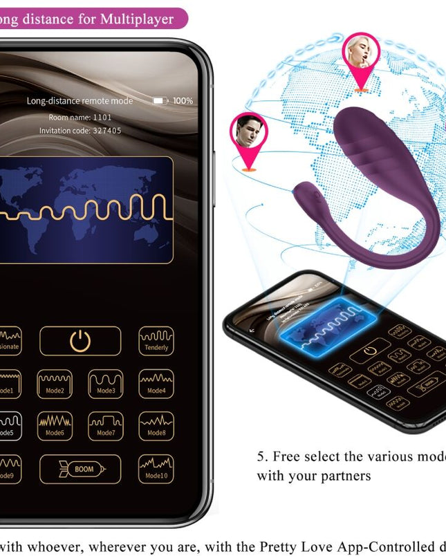 PRETTY LOVE - VIBRATOR LEVIATHAN CONTROLAT PRIN APLICAȚIE VIOLET