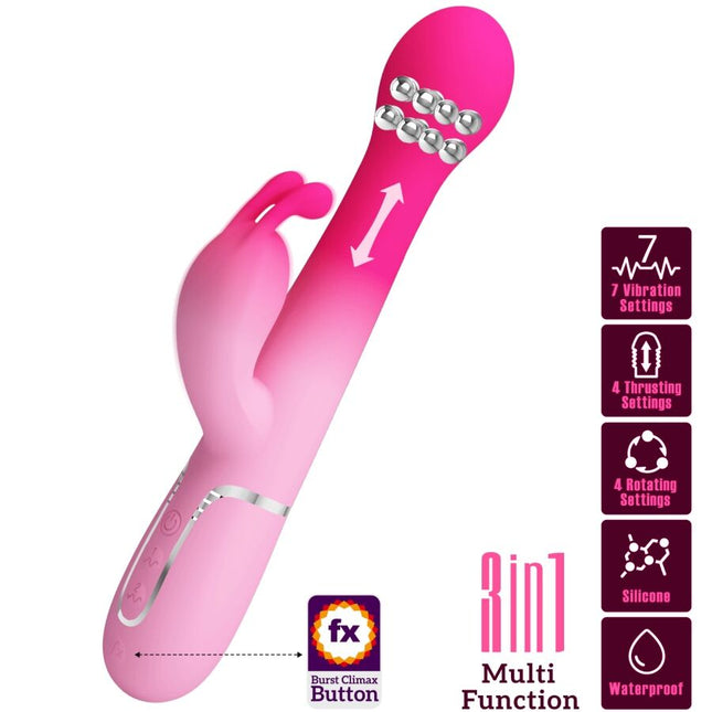 PRETTY LOVE - VIBRATOR DEJON 3 ÎN 1 MULTIFUNCȚIONAL ÎN FORMĂ DE IEPURE ROZ