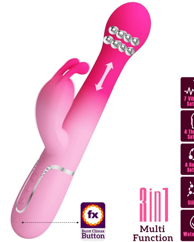 PRETTY LOVE - VIBRATOR DEJON 3 ÎN 1 MULTIFUNCȚIONAL ÎN FORMĂ DE IEPURE ROZ