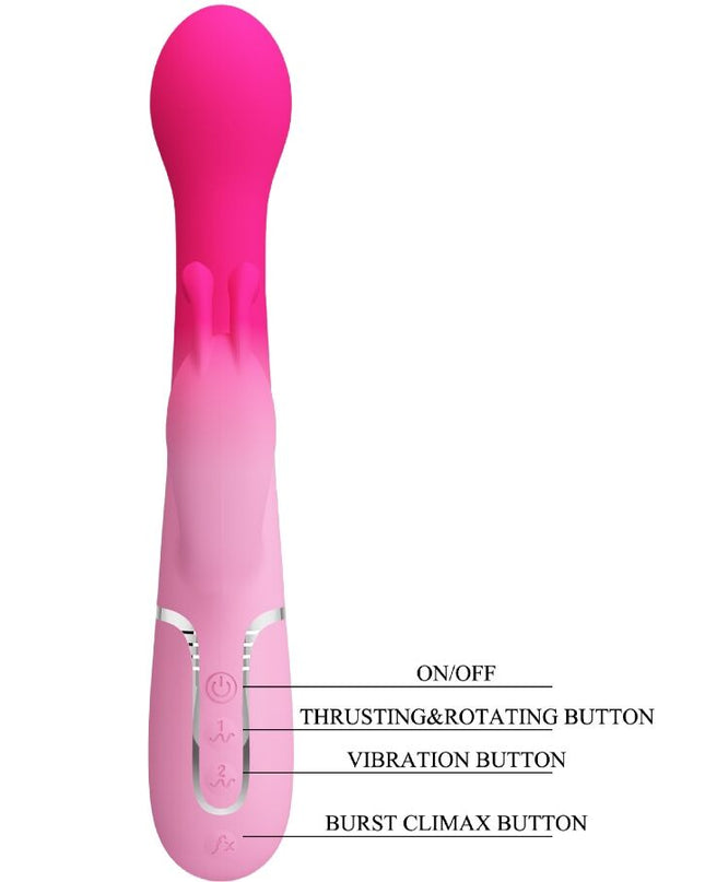 PRETTY LOVE - VIBRATOR DEJON 3 ÎN 1 MULTIFUNCȚIONAL ÎN FORMĂ DE IEPURE ROZ