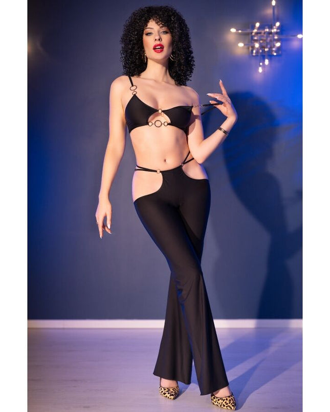 CHILIROSE - CR 4851 SET TOP ȘI COLANȚI NEGRI CU ACCESORII AURII, MĂRIME S